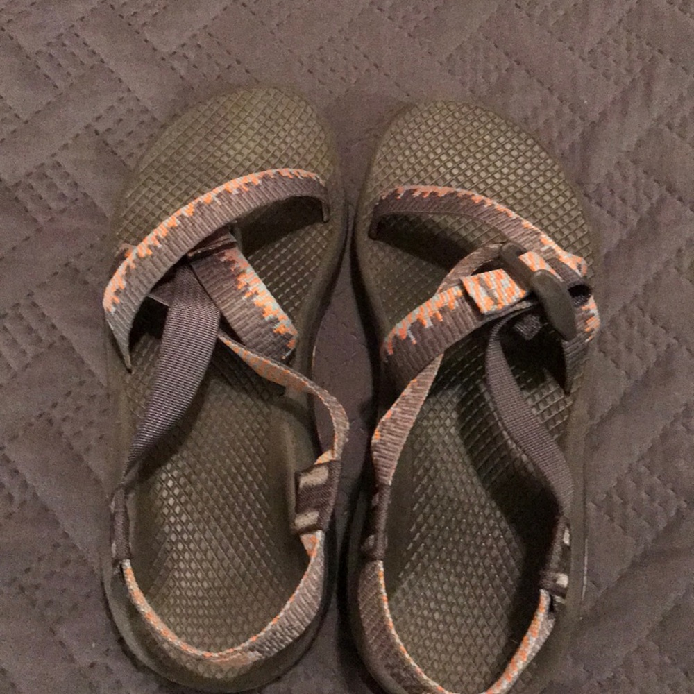Gently worn multi colored, cloud Chacos